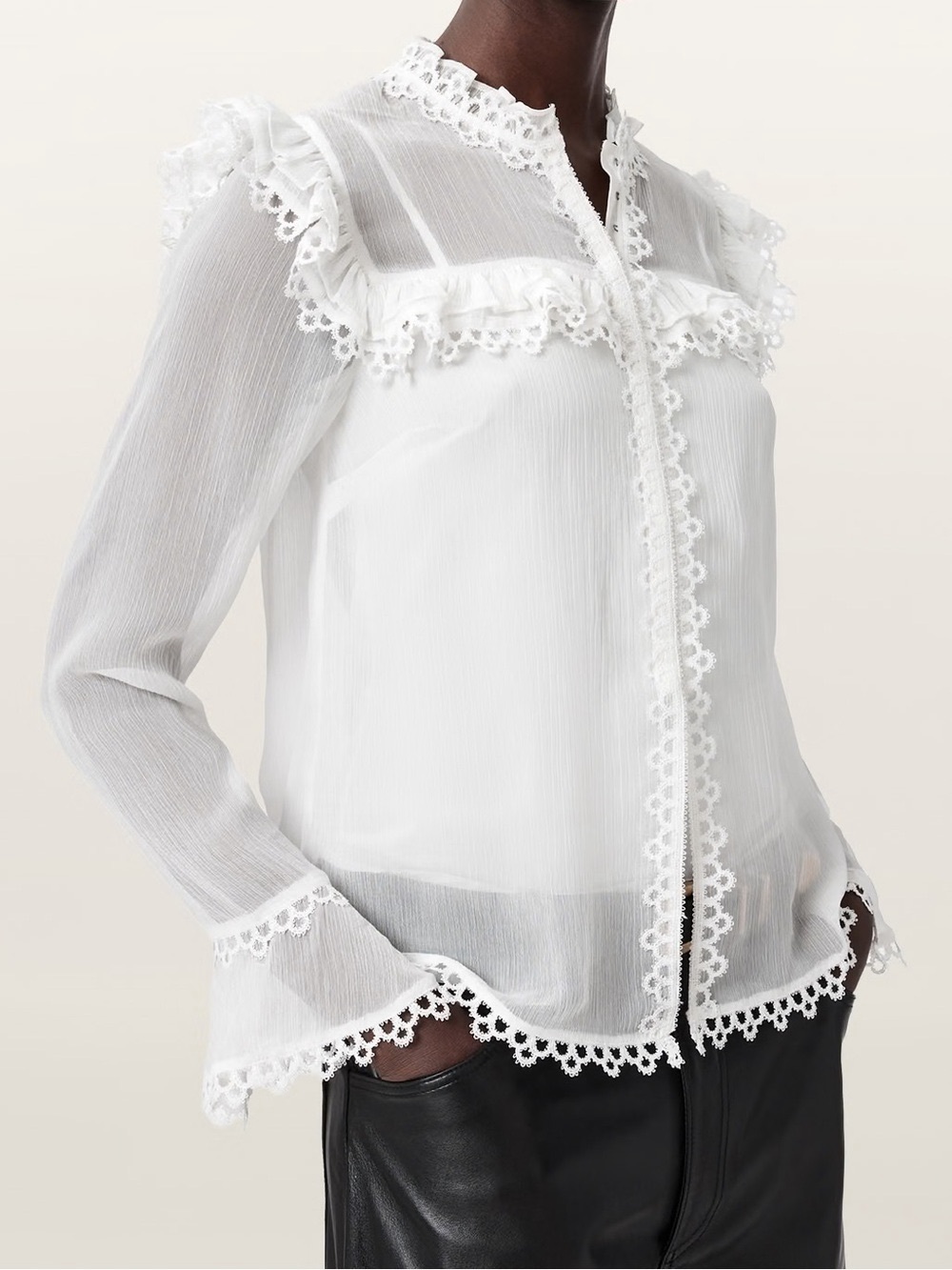 ALLSAINTS Ciara Sheer Lace Shirt in Vintage White Size 0 NWT